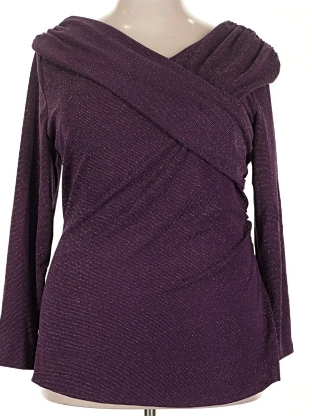 Lane Bryant Purple Metallic Wrap-Front Long Sleeve Top
